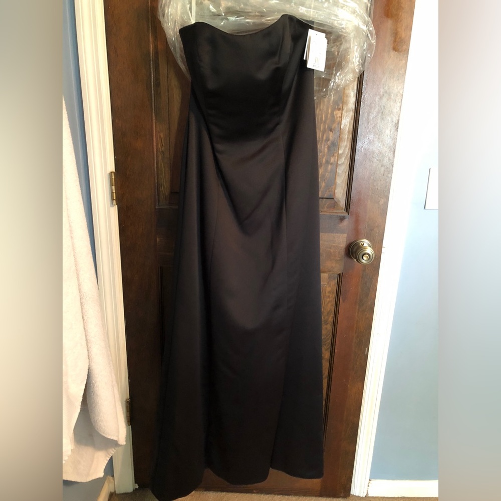 David’s Bridal long, black, strapless dress, size 12